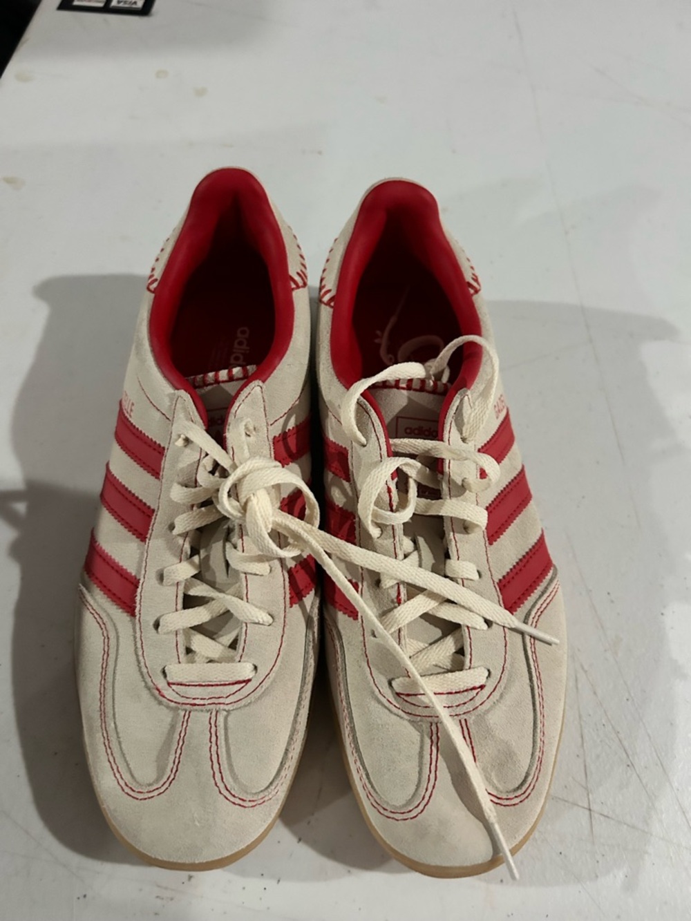 adidas Gazelle Suede Sneakers in Cream and Red - Picture 2 of 4